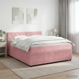Cumpara ieftin Pat boxspring cu saltea cu benzi LED Roz 160 x 200 cm Catifea