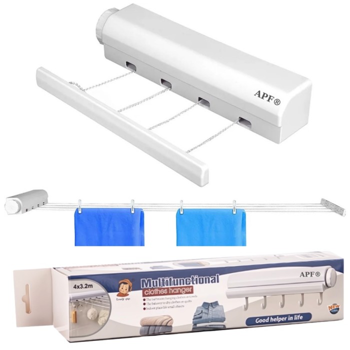 Uscator de rufe cu 4 linii, retractabil, polipropilena si poliester, Alb