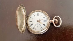 F635-C-Ceas antic buzunar functional argint barbat Remontoir 15 RubisColectivite foto