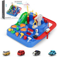 Pista de Masini, Traseu cu Obstacole, Elemente Mobile, Butoane Control, 4 Masinute, de Politie, Pompieri, Curse, Autobuz si Elicopter, Jucarie Interac