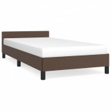 Cadru de pat cu tăblie, maro, 90x190 cm, piele ecologică