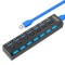 Hub USB Cu 7 Porturi Techstar? HUBA55, 1 X USB 3.0, 6 X USB 2.0, Indicator LED Putere, Comutator Independent, PC, Laptop, Desktop, Negru
