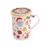 Cana cu infuzor ceai Craciun portelan multicolor in cutie cadou III &Oslash; 8 cm x 10,5 H, 350 ml