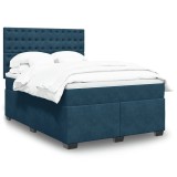 vidaXL Pat box spring cu saltea, albastru, 140x190 cm, catifea 3290922
