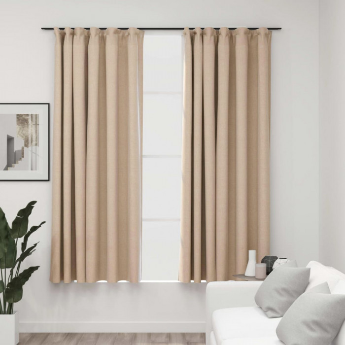 vidaXL Draperii opace aspect in, cu c&acirc;rlige, 2 buc., bej, 140x175 cm