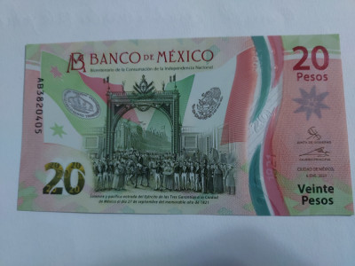 Mexic 20 Pesos Comemorativa 2021 Polimer Seria AB Semnatura 3 UNC foto