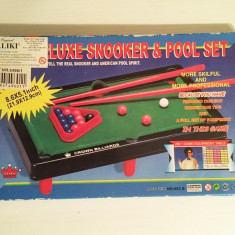 * Joc biliard mini, pentru copii, Deluxe Snooker & Pool Set, 22x13 cm