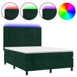Cumpara ieftin Pat cu arcuri, saltea si LED, verde inchis, 140x200 cm, catifea