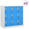 Gossi dulapuri vestiar 2 buc. gri deschis/albastru 90x45x92,5 cm otel