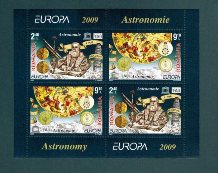 Romania Europa 2009 Astronomie Galileo Galilei MNH Bloc 2 serii LP 1832