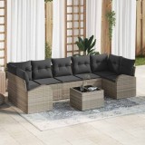 VidaXL Set de canapea pentru grădină, 8 piese, cu perne, gri deschis, din rășină sintetică