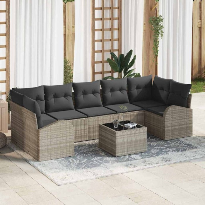 vidaXL Set de canapele pentru grădină cu pernă 8 pcs Gri deschis