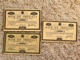 Lot Bonuri de Impozit &ndash; 500, 1000 si 10.000 lei - Regatul Rom&acirc;niei 1932&ndash;1933 &ndash; Ministerul Finanțelor &ndash; 4% dob&acirc;ndă &ndash; Documente istorice