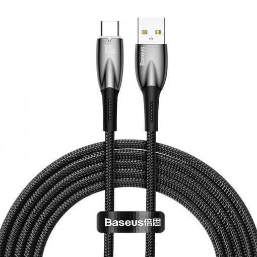 CABLU alimentare si date Baseus Glimmer, Fast Charging Data Cable pt. smartphone, USB la USB Type-C 100W, aliaj zinc, 2m, negru &quot;CADH000501&quot; (timbru v