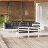 Cumpara ieftin Set mobilier grădină cu perne, 7 piese, alb, lemn masiv de pin
