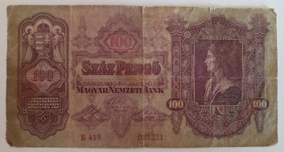 Ungaria bancnota 100 pengo 1930 VG foto