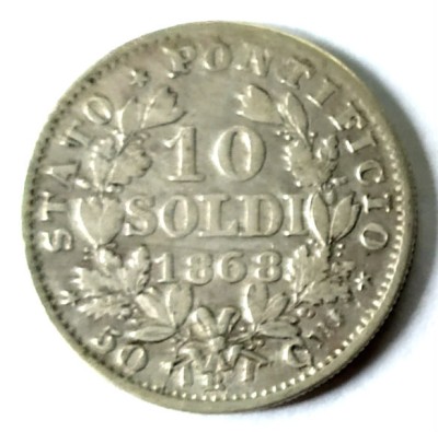 VATICAN 10 SOLDI 50 CENTESIMI 1868 B ARGINT ITALIA XF foto