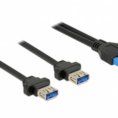 Cablu pin header USB 3.0 19 pini 2.00 mm la 2 x USB 3.0-A M-M 0.8m, Delock 85244