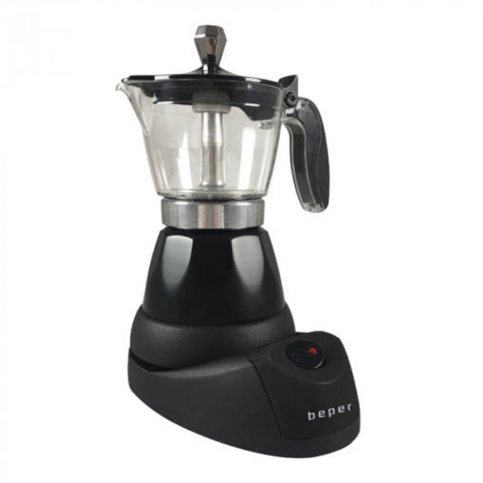 Cafetiera electrica Beper, 400 W, baza rotativa, Negru