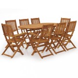 VidaXL Set mobilier de exterior pliabil, 9 piese, lemn masiv de acacia