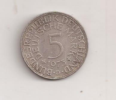 Moneda Germania 5 Deutsche Mark ARGINT - 1973 D foto