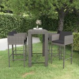 VidaXL Set mobilier bar de grădină cu perne, 5 piese, gri, poliratan