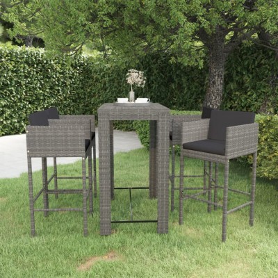 vidaXL Set mobilier bar de grădină cu perne, 5 piese, gri, poliratan 3094785 foto