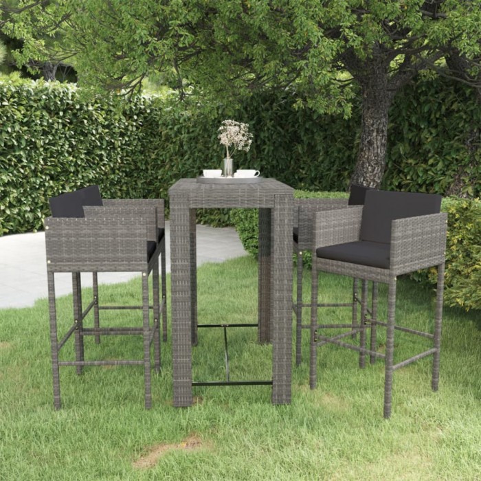 vidaXL Set mobilier bar de grădină cu perne, 5 piese, gri, poliratan 3094785
