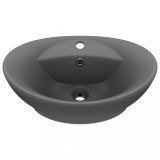 Cumpara ieftin Chiuveta lux cu preaplin gri inchis mat 58,5x39cm ceramica oval