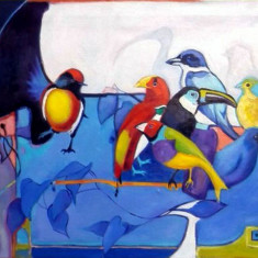 Tablou cu papagali, Pictura cu pasari, tablou fara rama Galerie arta online