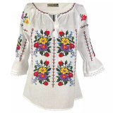 Cumpara ieftin Ie Traditionala Alba cu Motiv Floral Multicolor de Dama - IMS03