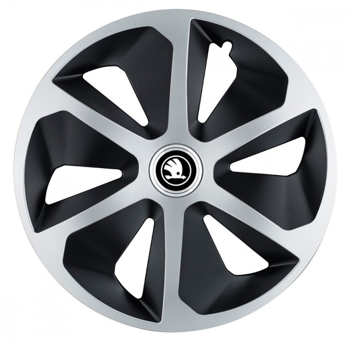 Set 4 capace roti pentru Skoda Nou Alb-Negru, model Roco Mix, R14