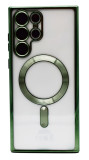 Husa Luxury tip MagSafe compatibila cu Samsung Galaxy S22 Ultra, Full protection, Margini colorate, Verde inchis