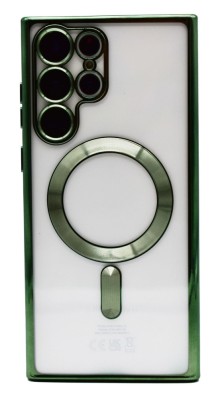 Husa Luxury tip MagSafe compatibila cu Samsung Galaxy S21 Plus, Full protection, Margini colorate, Verde inchis foto