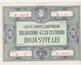 Obligațiune CEC 4% cu c&acirc;știguri 200 lei RSR, seria 066929, nr. 91