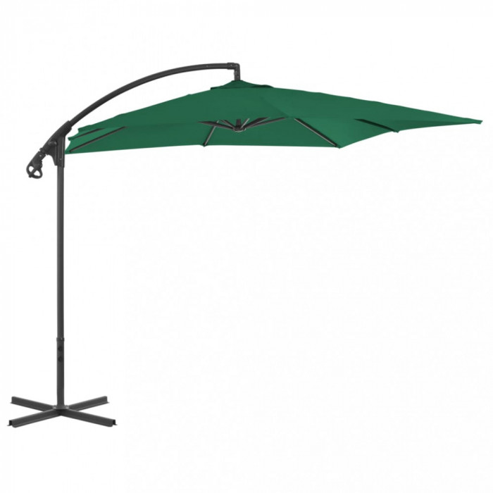 Umbrelă suspendată cu st&acirc;lp din oțel, verde, 250 x 250 cm