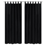 Gossi draperii micro-satin cu bride, 2 buc, 140 x 225 cm, negru