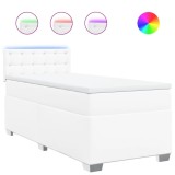 Cumpara ieftin Pat box spring cu saltea, alb, 80x200 cm, piele ecologica