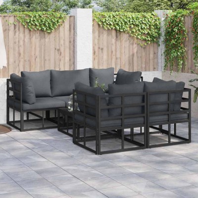 vidaXL Set de canapele pentru grădină cu pernă 6 pcs Negru Aluminiu 3378948 foto