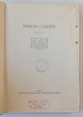 OPERE de MIRON COSTIN , 1958 foto