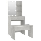 Set masuta de toaleta cu LED, gri beton, lemn prelucrat