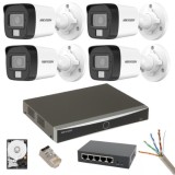 Kit supraveghere Hikvision 4 camere IP 8MP Dual Light IR 30m Lumina alba 30m Microfon NVR 12MP 4 canale HDD Accesorii incluse SafetyGuard Surveillance