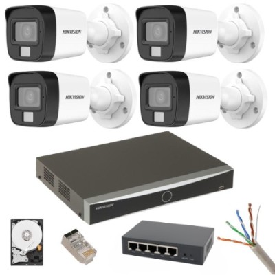 Kit supraveghere Hikvision 4 camere IP 8MP Dual Light IR 30m Lumina alba 30m Microfon NVR 12MP 4 canale HDD Accesorii incluse SafetyGuard Surveillance foto