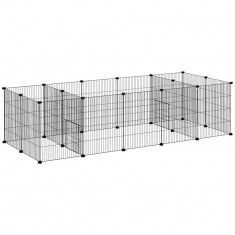 PawHut Cusca pentru Animale Mici, Tarc Modular din 18 Piese, Oțel, 175x70x45 cm | Aosom Romania