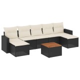 Set mobilier de gradina cu perne, 8 piese, negru, poliratan