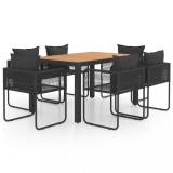 Set mobilier gradina vidaXL, 7 piese, ratan PVC negru/maro, masa WPC 150x90cm, scaune cu perne gri, exterior