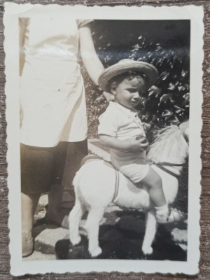 Copil pe calut de jucarie// fotografie foto