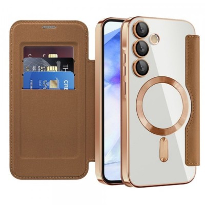 Husa MagSafe pentru Samsung Galaxy A55 5G A556, Techsuit, SmartMag Book, Maro foto