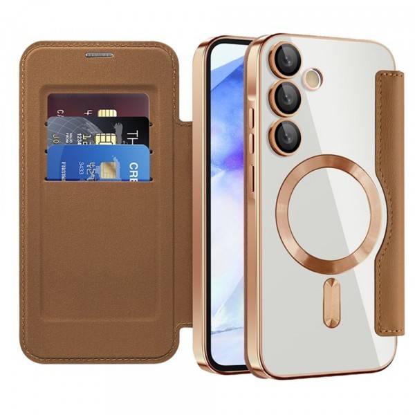Husa MagSafe pentru Samsung Galaxy A55 5G A556, Techsuit, SmartMag Book, Maro