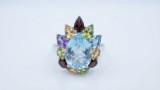 Cumpara ieftin Inel Cocktail Masiv Argint 925 cu Topaz Sky Blue Pear Cut si Mozaic Cristale Multicolore Reglabil 5.6g